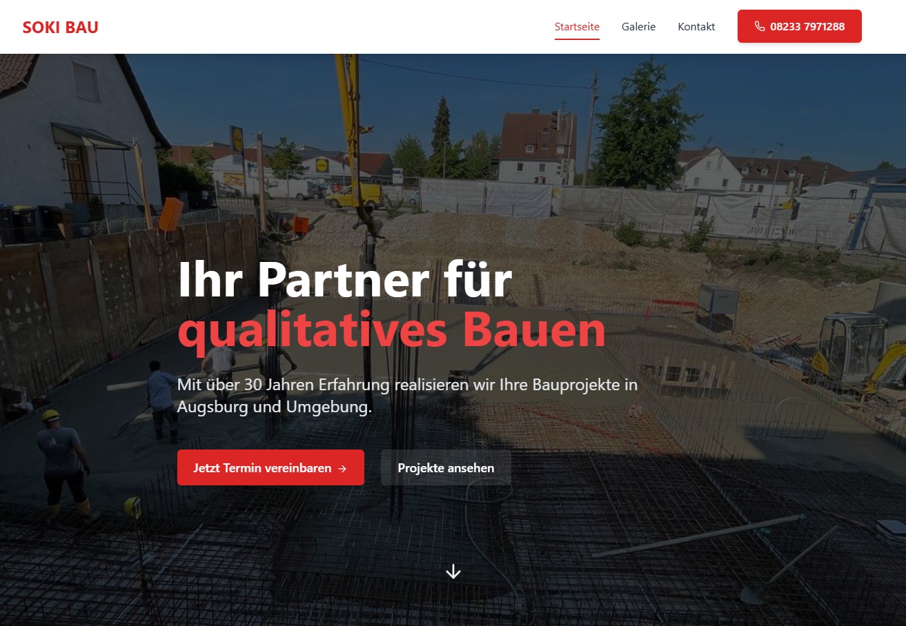 Screenshot der Website Soki Bau – Bauunternehmen · Augsburg